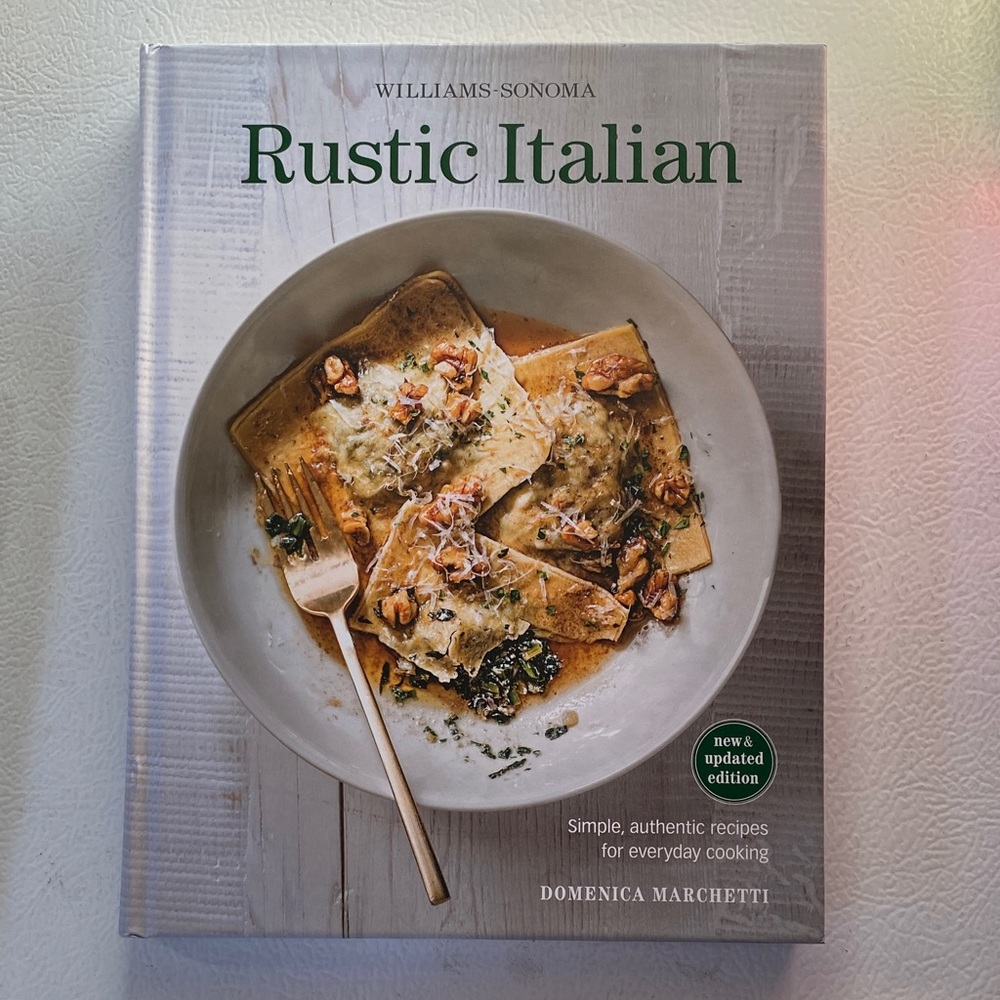 Williams Sonoma Rustic Italian Cookbook with Cream and Green Accents